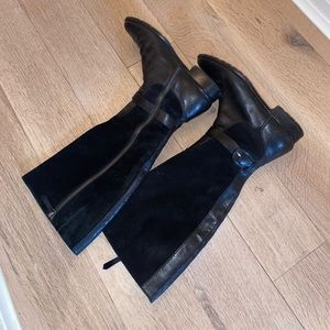 Cole Haan Black Leather & Suede Riding Boots